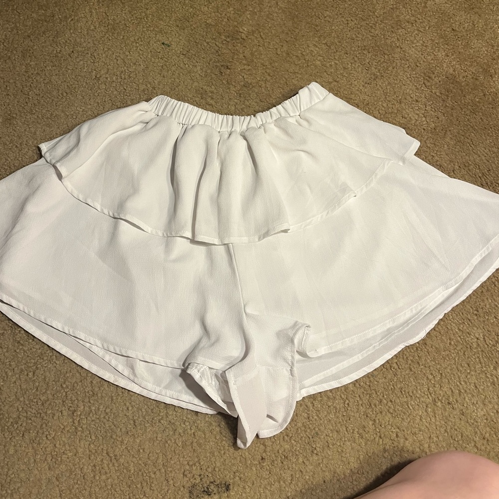 Women's White Layered Shorts